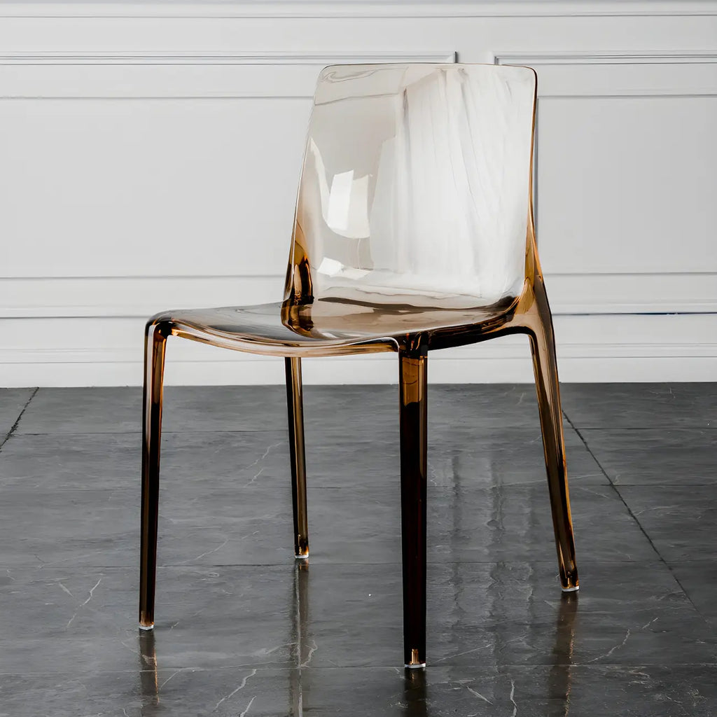 Chaise de salle à manger ambre en acrylique, sans accoudoirs et à dossier bas