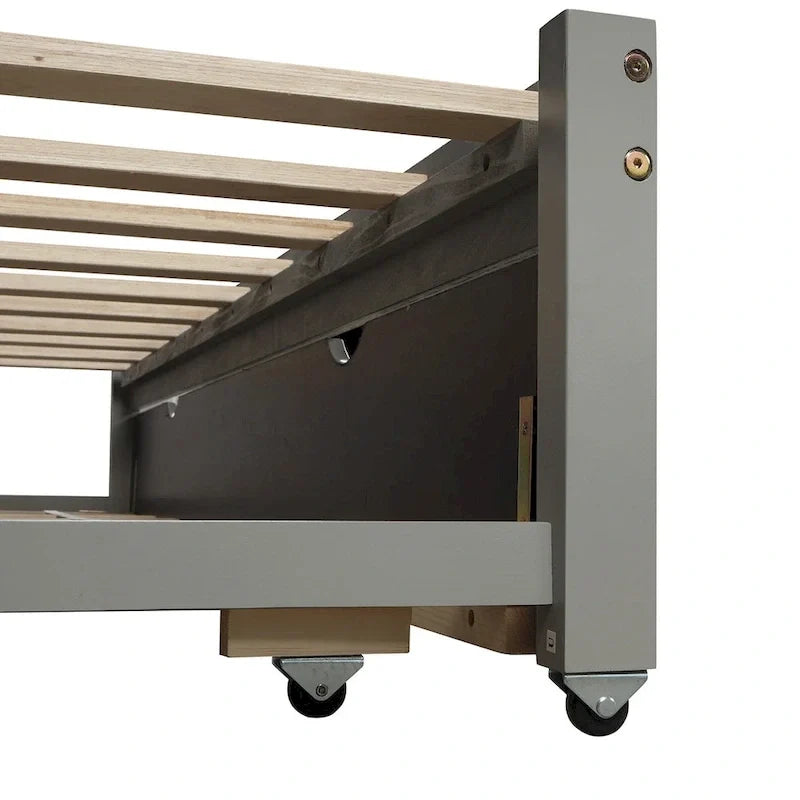 Uitschuifbaar ligbed met onderschuifbed, houten ligbed met onderschuifbed