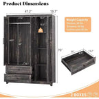 AMERLIFE 47-Zoll-Kleiderschrank im Landhausstil mit 3 Türen, 2 Schubladen, Kleiderstange und verstellbaren Einlegeböden, freistehender Kleiderschrank