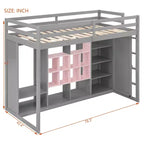 Kinder-Hochbett mit Kleiderschrank und Regalen, Holz-Hochbettrahmen mit Stauraumschrank für Kinder und Jugendliche