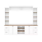 ModernLuxe 4-in-1-Unterhaltungszentrum im Landhausstil, passend für Fernseher bis 70, TV-Ständer-Medienkonsole mit verstellbaren Einlegeböden und Schubladen