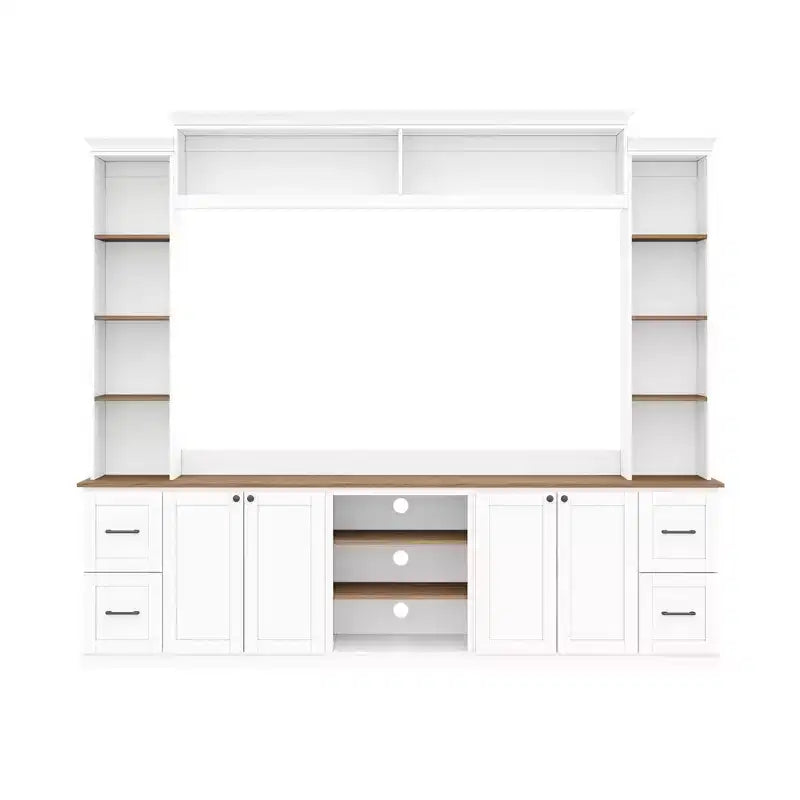 ModernLuxe 4-in-1-Unterhaltungszentrum im Landhausstil, passend für Fernseher bis 70, TV-Ständer-Medienkonsole mit verstellbaren Einlegeböden und Schubladen