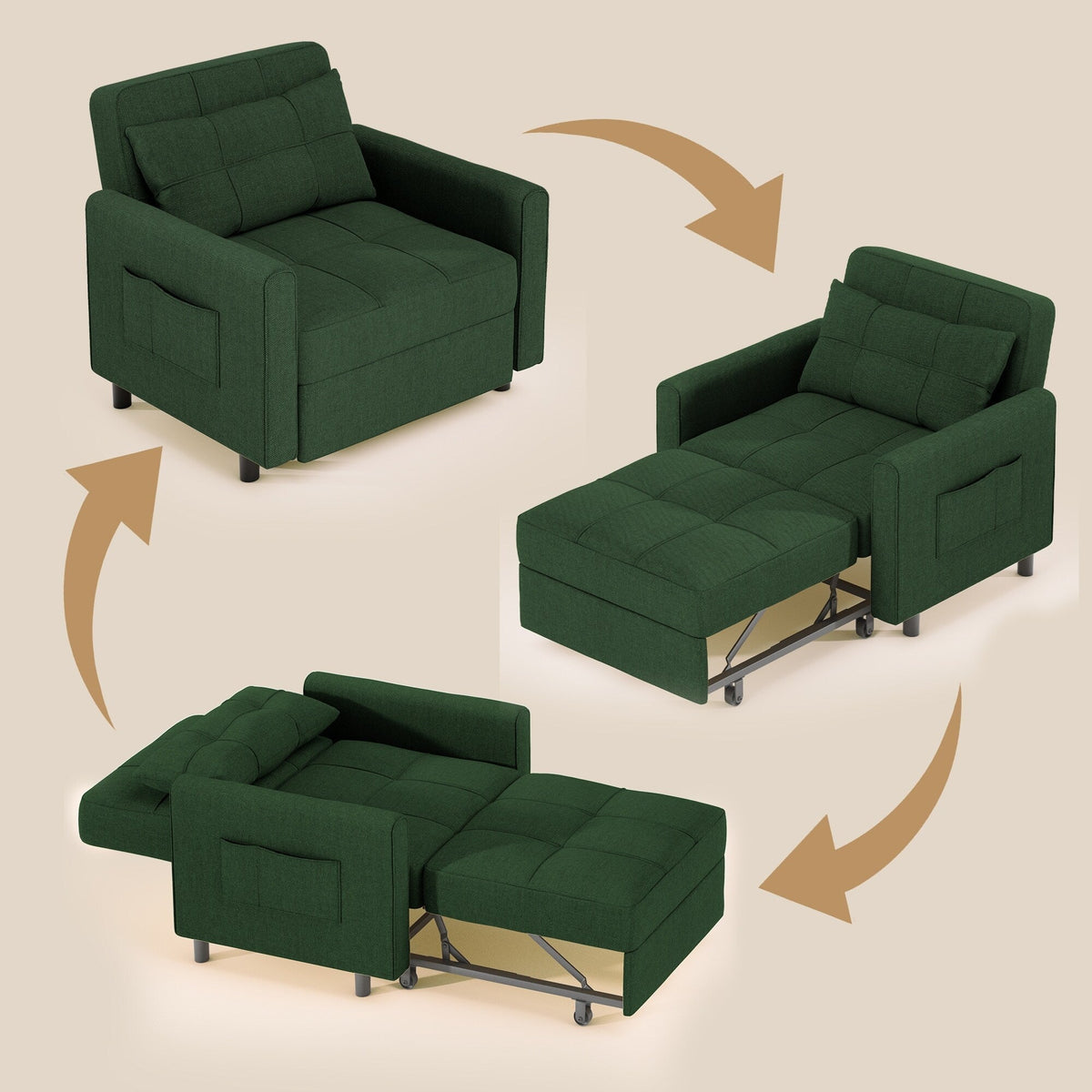 Sofá-cama ajustável 3 em 1, sofá-cadeirão extensível, cama dobrável convertível para sala de estar