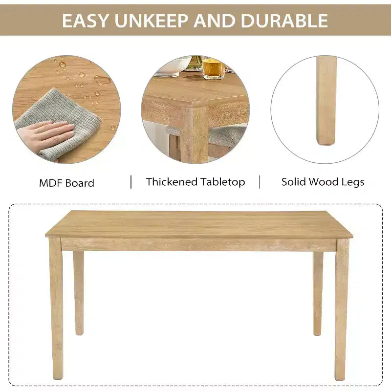 Zevemomo 7-delige eettafelset van massief hout met 6 gestoffeerde stoelen, ruimtebesparende eettafel met stoelen, voor de eetkamer of keuken, naturel houtkleur