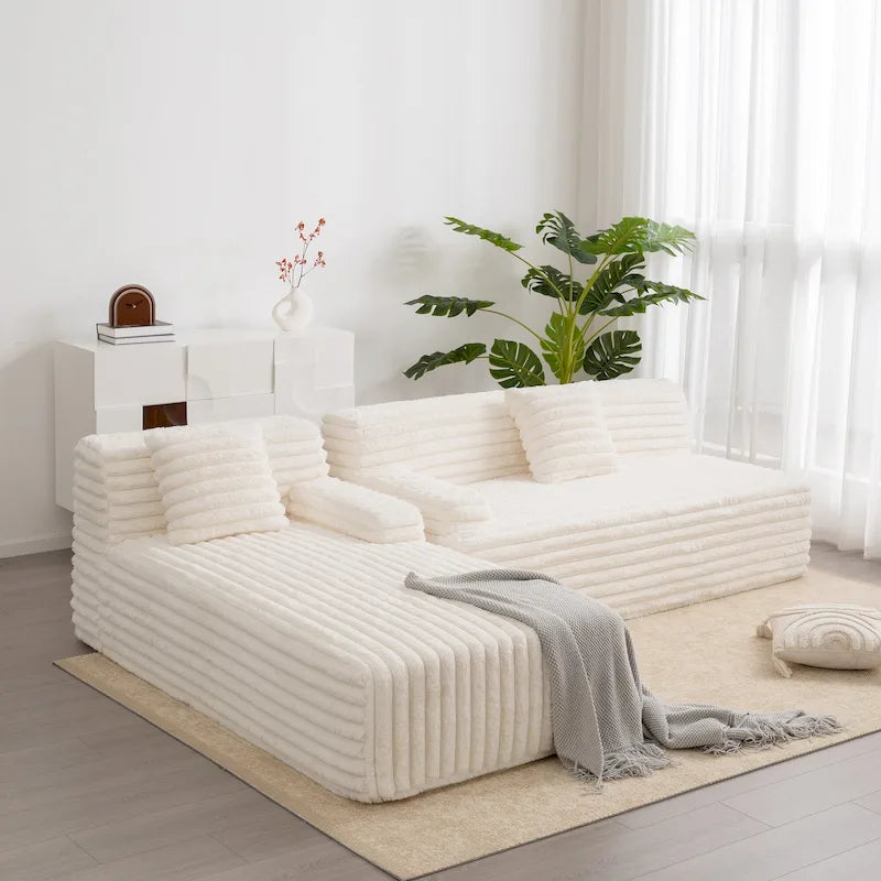Modułowa sofa narożna Cloud, nowoczesna tapicerowana kanapa z 2 poduszkami dekoracyjnymi, dowolnie konfigurowana, w kształcie litery L