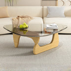 Triangular Wood Glass Top Coffee Table