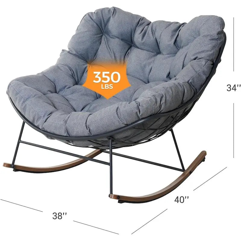 Riesiger Schaukelstuhl für die Terrasse, freischwingender Eierstuhl für drinnen und draußen mit Kissen, moderner gepolsterter Loungesessel für Garten und Hinterhof