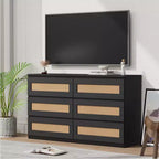 Rattan-Kommode fürs Schlafzimmer mit 6 Schubladen, 47 breite Kommode im modernen Landhausstil, Holz-Aufbewahrungsschrank und Organizer für Kleiderschrank, Wohnzimmer und Flur