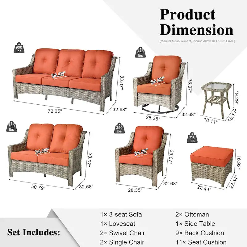 XIZZI 9-delige loungeset voor buiten met draaibare stoel