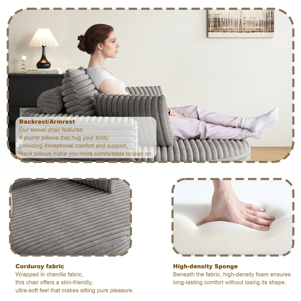 Draaifauteuil voor één persoon van corduroy, chenille en schuim