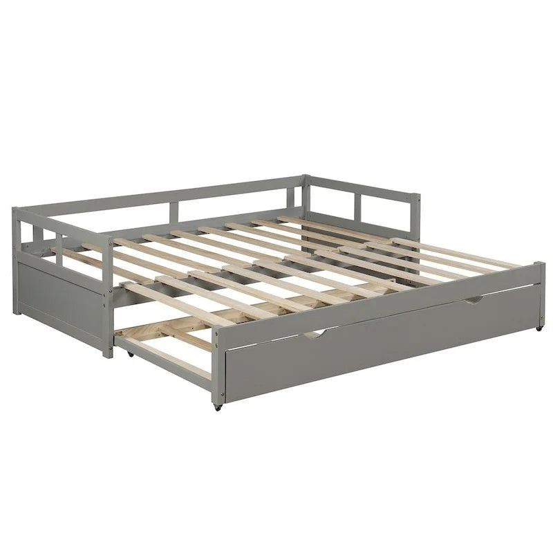 Uitschuifbaar ligbed met onderschuifbed, houten ligbed met onderschuifbed