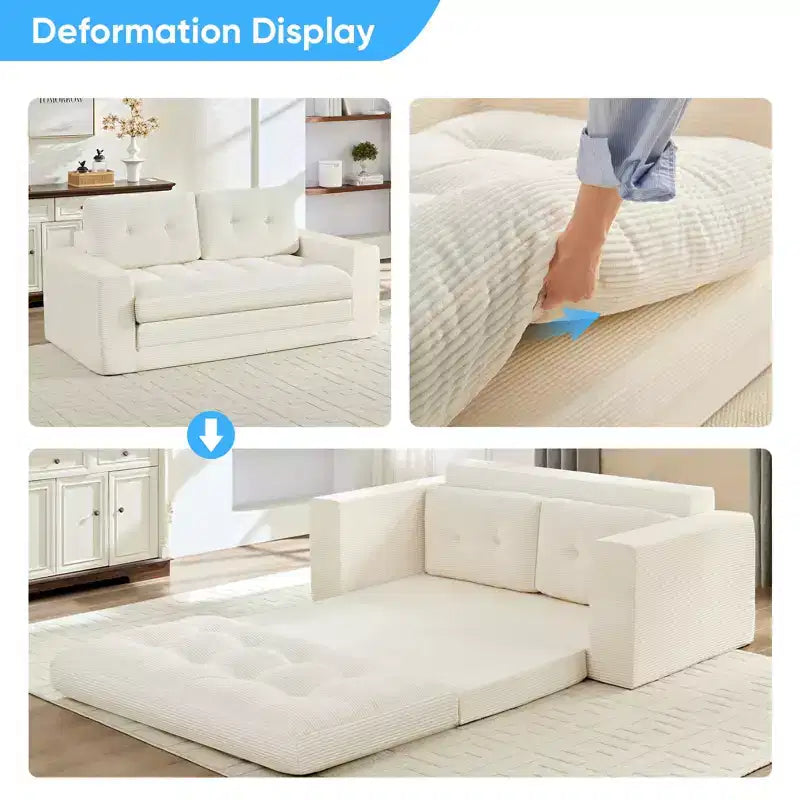 Rozkładana sofa-futon Mjkone 2 w 1 o szerokości 71', tapicerowana tkaniną sztruksową, z pikowanymi guzikami, dwuosobowa sofa z funkcją spania, oszczędzająca miejsce