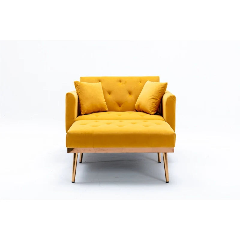 Poltrona letto da salotto in velluto con imbottitura capitonné e piedini color oro rosa