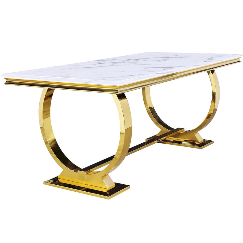 Mesa de jantar moderna com base em U de metal inoxidável