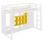 Kinder-Hochbett mit Kleiderschrank und Regalen, Holz-Hochbettrahmen mit Stauraumschrank für Kinder und Jugendliche