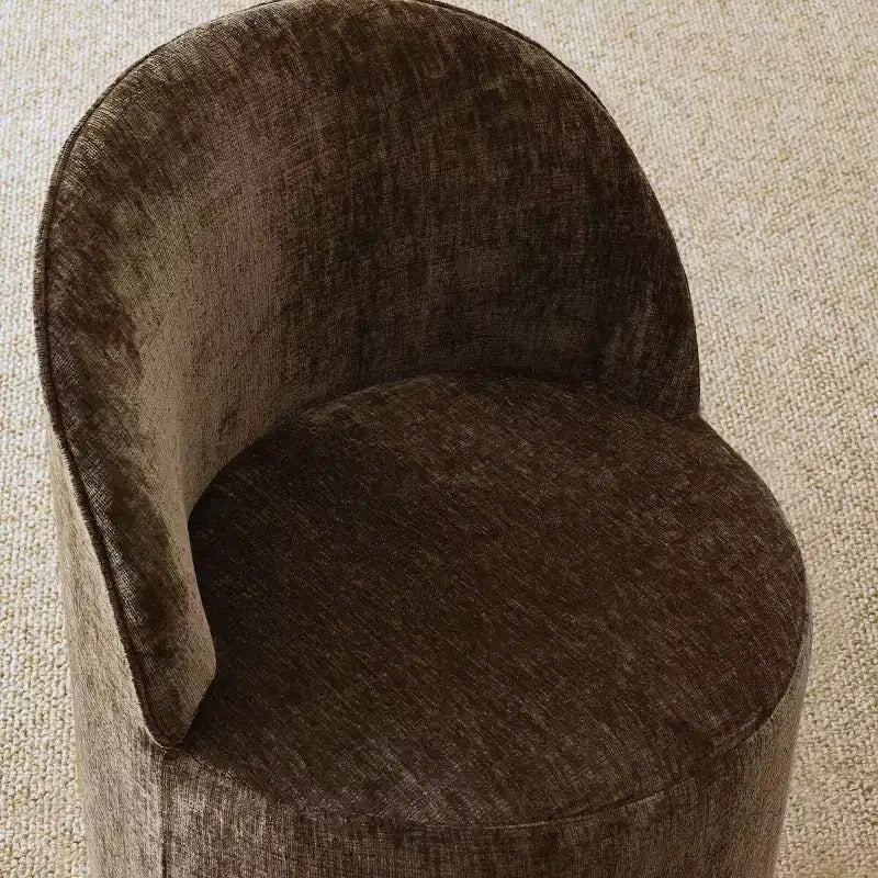 Conjunto de jantar moderno para 6 pessoas, mesa redonda com pé central, cadeiras giratórias tipo barril com rodas, chenille texturizado - Panipeachy