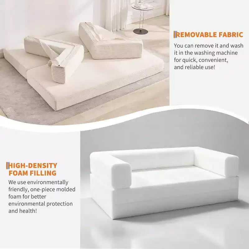 5-in-1-Schlafsofa, 78.8 modulares Cordsofa mit stabilem Gestell, multifunktionales Futon für kleine Räume, Wohnzimmer und Gästezimmer