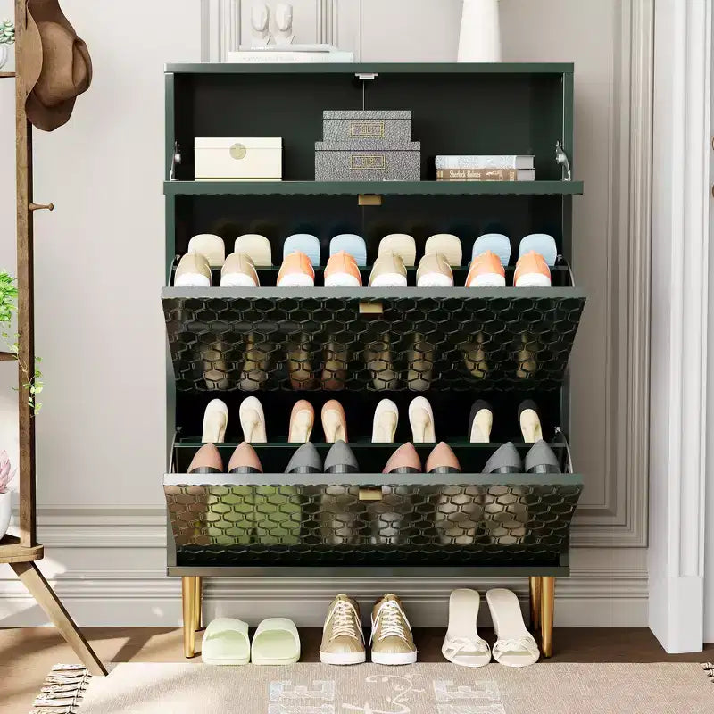 CLIHOME Schuhschrank für den Eingangsbereich mit Stauraum für 24 Paar Schuhe, Klappschubladen, Schuhregal und Organizer