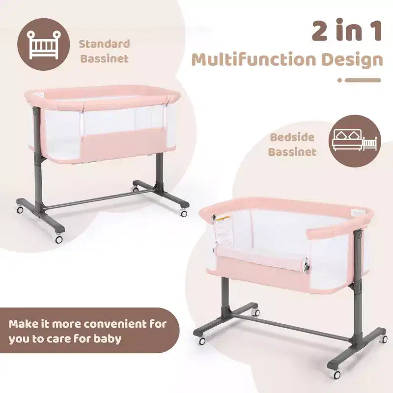 Culla per neonati con ruote ?? beige / grigio / rosa, culla co-sleeping, per 1 neonato