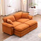 2-Sitzer-Sofa mit 2 Sitzkissen, 2 Kissen und 2 Hockern, bequemes Sofa - tiefes Sofa fürs Wohnzimmer, modulares Sofa