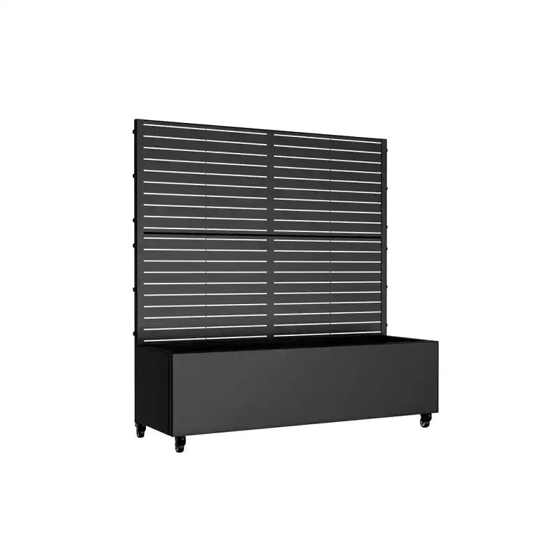MAYEERTY plantenbak met trellis, zwart ijzer, klassieke stijl met lamellen, 47x47x16in, set van 3