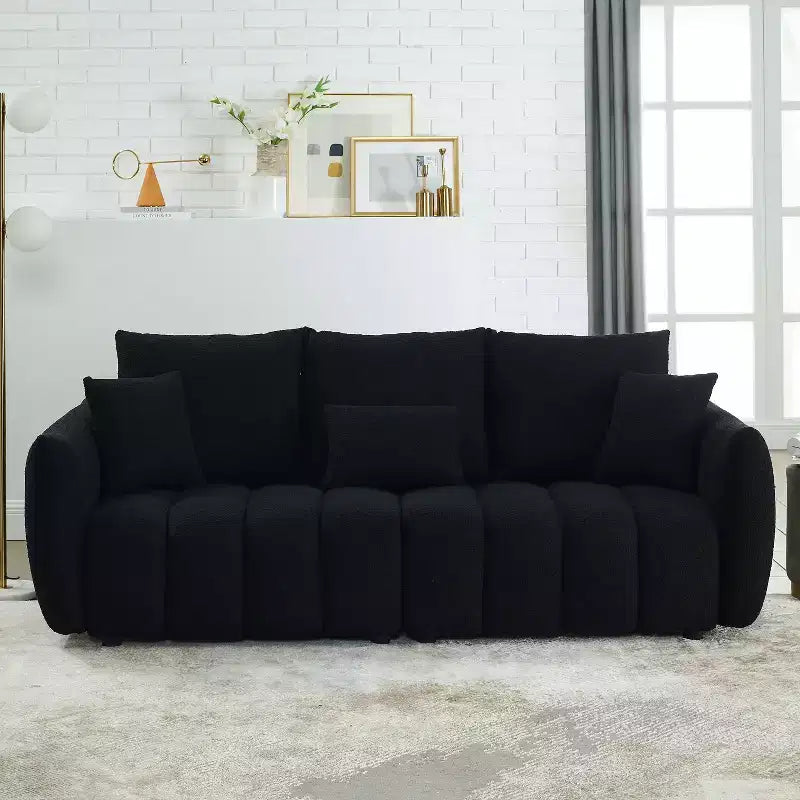 GDFStudio Alanna modernes 3-Sitzer-Sofa mit Teddy-Stoffbezug und Kissen, 79.5