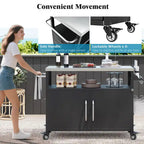 Outdoor-Kücheninsel mit Edelstahl-Tischplatte, Grillwagen aus Metall mit Stauraumschrank - N/A