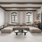 Großes modulares U-förmiges Ecksofa aus Cord mit 4 Sitzplätzen, 2 Hockern und 5 Kissen
