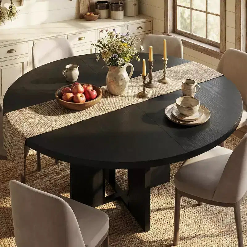Mesa de jantar redonda extensível 47-63 para 4-8 pessoas, mesa de cozinha expansível em madeira de estilo rústico com estrutura metálica, oval e economizadora de espaço para apartamento, cinzento retro