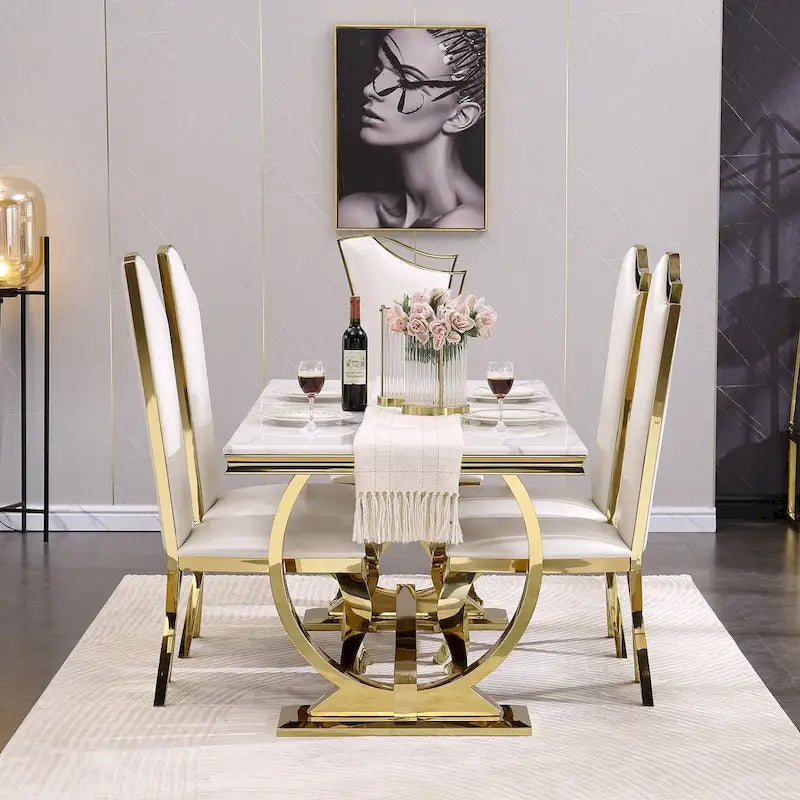 Mesa de jantar moderna com base em U de metal inoxidável