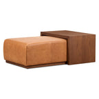 Pouf Jarmo Poly & Bark avec tablette en noyer réglable - cuir italien véritable pleine fleur