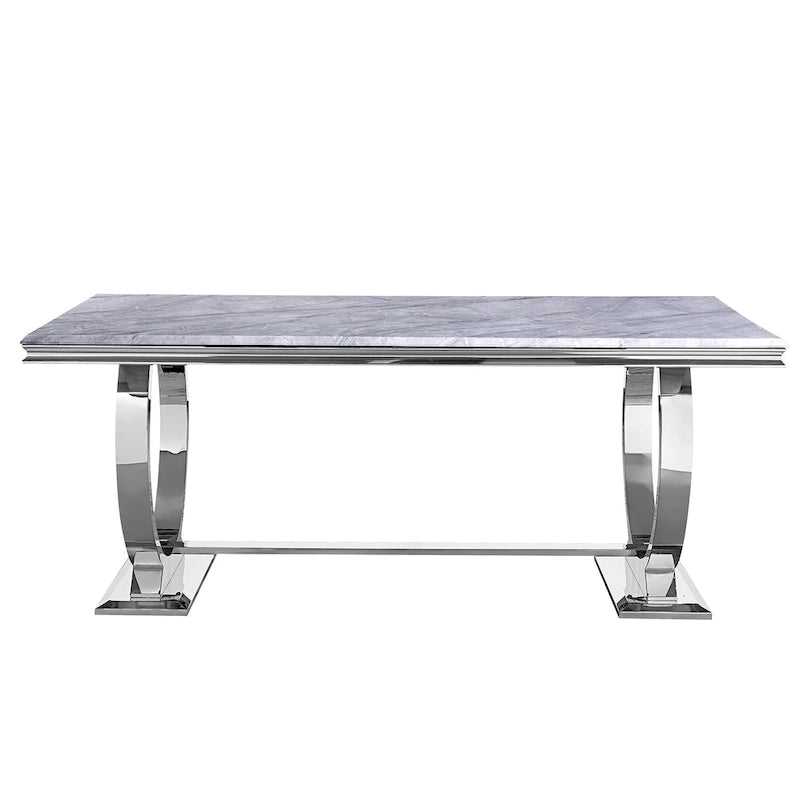 Mesa de jantar moderna com base em U de metal inoxidável