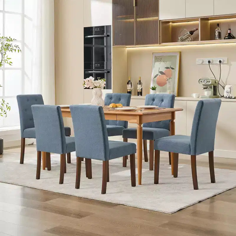 Esszimmerstühle im Parsons-Stil mit Knopfheftung, 6er- / 4er-Set - gepolsterte Küchenstühle aus Stoff mit Holzbeinen und gepolsterten Sitzflächen - Möbel für Wohnzimmer und Küche