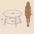 Honingbruine ronde salontafel met 2 opberglagen, afmetingen 31.5 x 17.7 Inches, ideaal voor de woonkamer