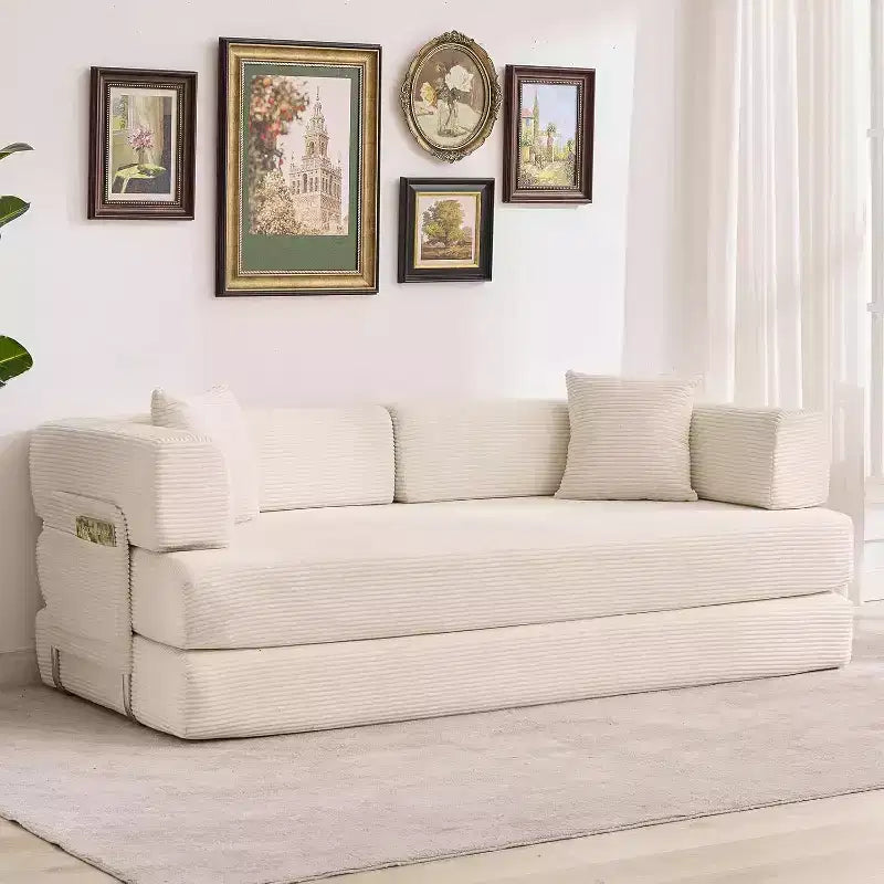 5-in-1-Schlafsofa, 78.8 modulares Cordsofa mit stabilem Gestell, multifunktionales Futon für kleine Räume, Wohnzimmer und Gästezimmer