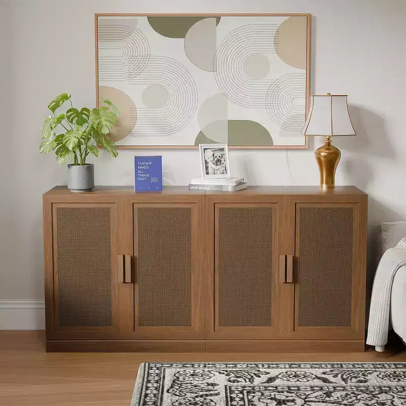 Set van 3 dressoirkasten met rotandeuren en verstelbare planken - 93Lx31H