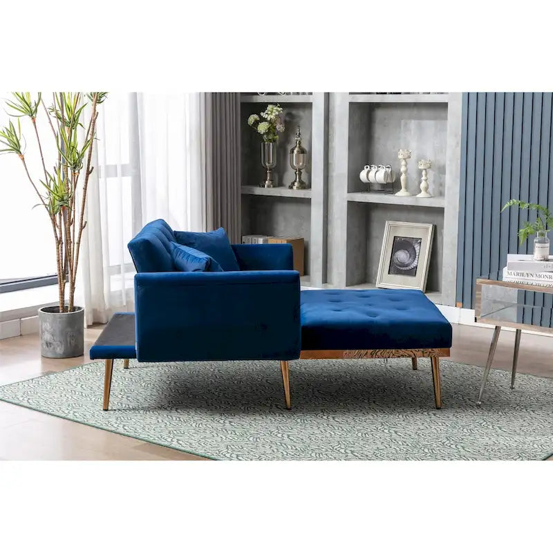 Poltrona letto da salotto in velluto con imbottitura capitonné e piedini color oro rosa