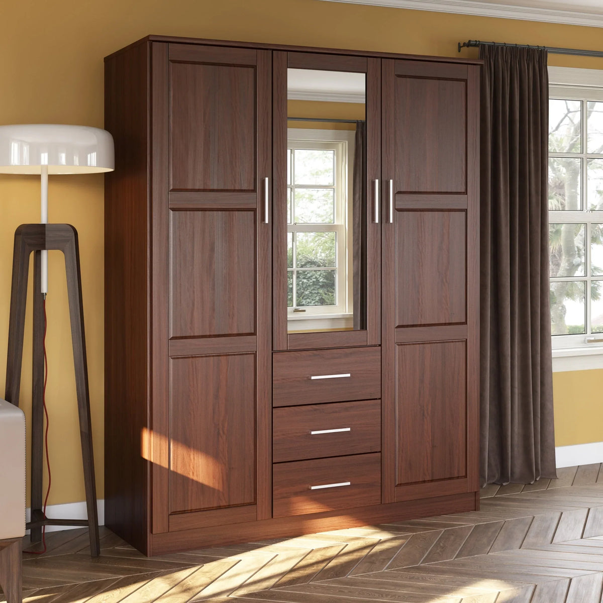 Palace Imports Cosmo Kleiderschrank mit 3 Türen aus 100 % Massivholz und Türen aus Massivholz oder mit Spiegel