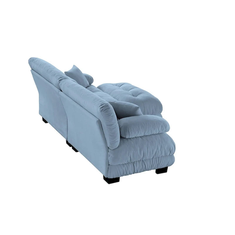 Narożna sofa dwuosobowa w kształcie litery L z tapicerką chenille i poduszkami lędźwiowymi
