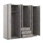 Guarda-roupa de madeira com 6 portas e gavetas para quarto