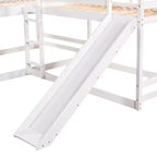 L-förmiges Etagenbett für 4 Kinder, Vierer-Etagenbett mit Rutsche und Bettgestell aus Holz in Full- und Twin-Size für Schlafzimmer und Wohnheim