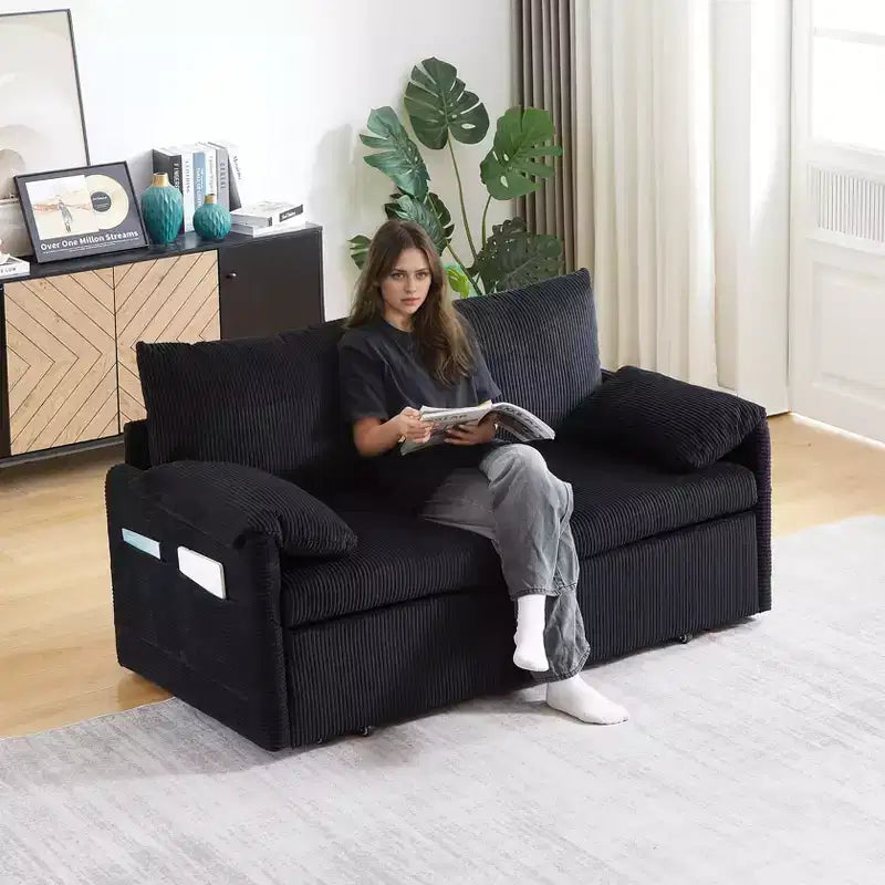 Divano letto in velluto a coste da 64.5, convertibile 3 in 1 con letto estraibile
