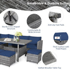 Costway 7-teiliges Ess-Set aus Polyrattan für die Terrasse mit Ecksofa und Hocker - Details ansehen
