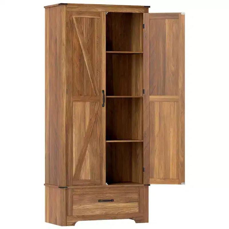 Dispensa HOMCOM in stile rustico da 72 con ante a fienile, mobile alto da cucina con ripiani regolabili e cassetto