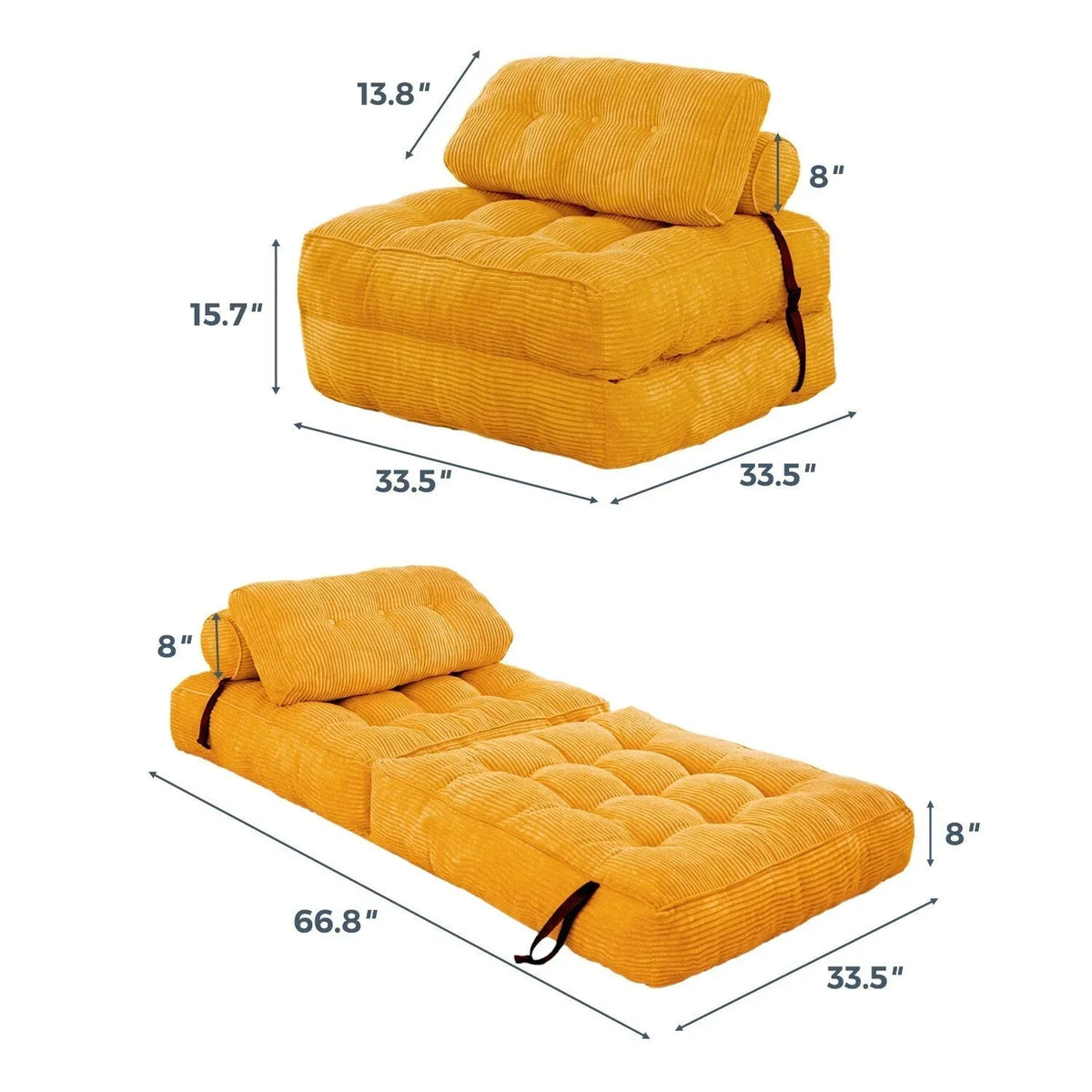 Sofá-cama dobrável de bombazina de 8 lugares, individual