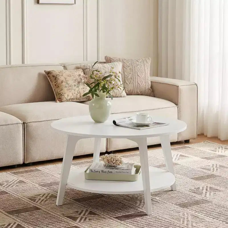 Honingbruine ronde salontafel met 2 opberglagen, afmetingen 31.5 x 17.7 Inches, ideaal voor de woonkamer