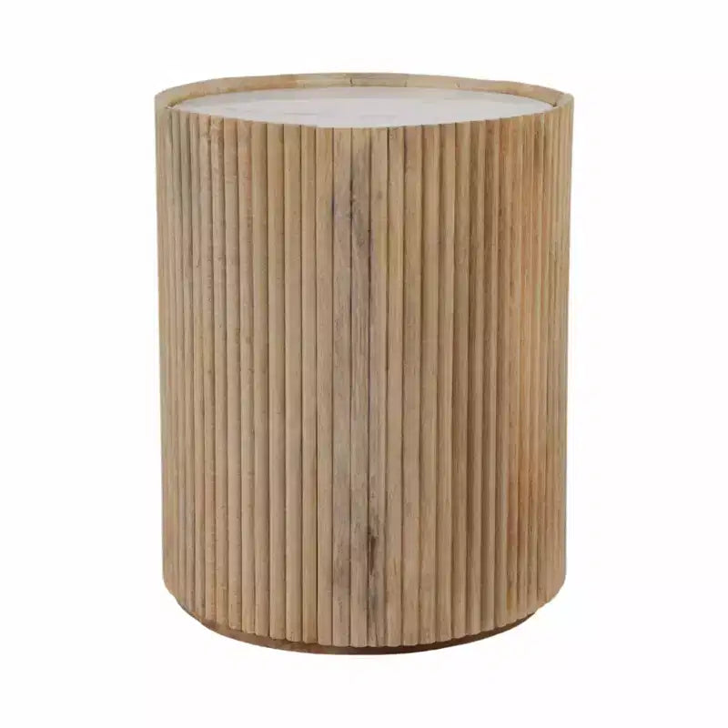 Tavolino laterale decorativo in legno scanalato con piano in marmo e vano contenitore - Piccolo tavolino decorativo per camera da letto o soggiorno