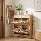 Karl Home Schuhschrank mit Rattanfront, 2 Schubladen und 4 Klappfächern aus Spanplatte, 41.34 W