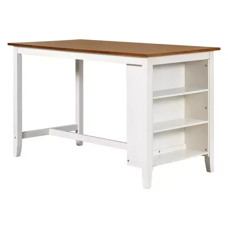 Set Homy Casa da 5 pezzi con tavolo da pranzo e sedie ad altezza bancone, ripiani contenitori, bianco e noce, stile rustico moderno