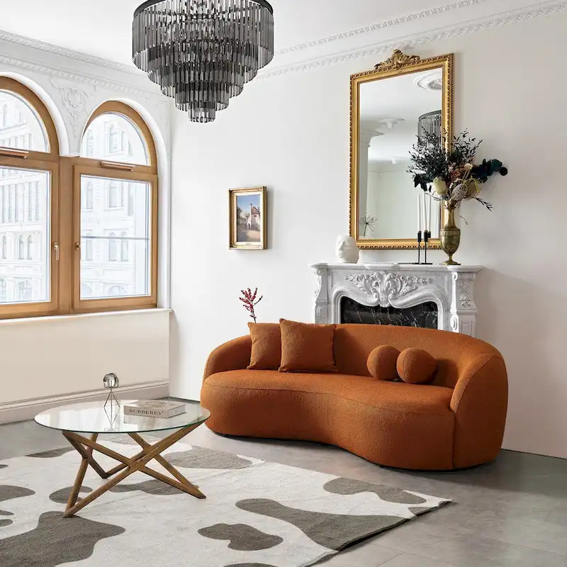 Blaine gebogenes Sofa im Japandi-Stil aus luxuriösem, modernem Bouclé-Stoff